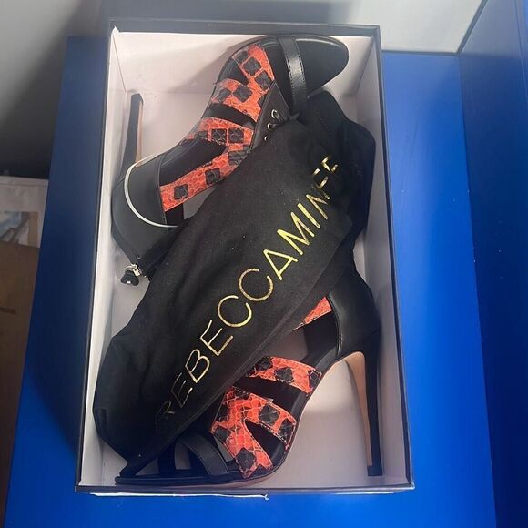 Nib Rebecca Minkoff Black Red Snake Print Lace High Heels Booties 36 / 6 - Picture 12 of 12